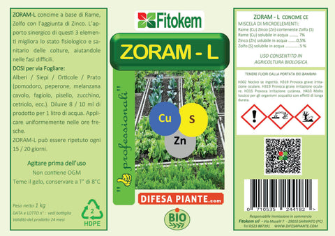 Zoram - L Rame zolfo zinco 1L Difesa piante olio di neem biologico naturale