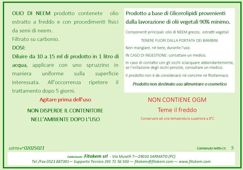 Olio di Neem 5 LT & Sapone molle di potassio 5 LT Difesa piante biologico naturale
