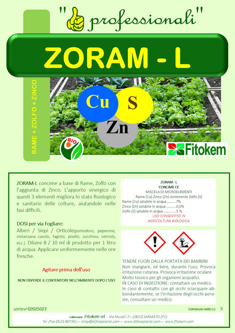 Zoram - L Rame zolfo zinco 5Kg Difesa piante biologico naturale