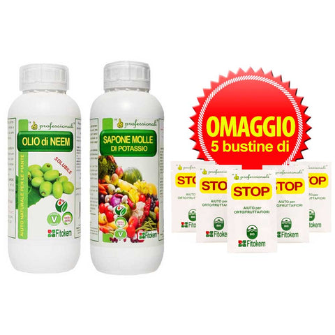 Fitokem - Olio di Neem idrosolubile 1L + Sapone molle di potassio 1L - KIT+BST5 Difesa piante biologico naturale