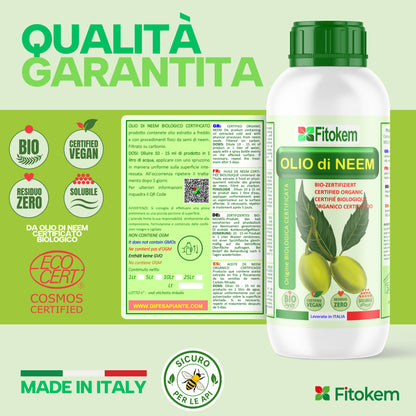 Kit Fitokem con Olio di Neem solubile 1 L per la cura delle piante di orto e giardino