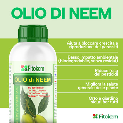 Kit Fitokem con Olio di Neem solubile 1 per la cura delle piante di orto e giardino
