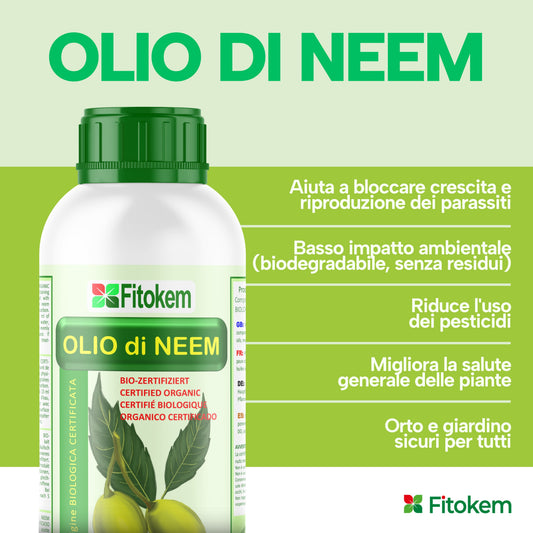 Kit Fitokem con Olio di Neem solubile 1 per la cura delle piante di orto e giardino