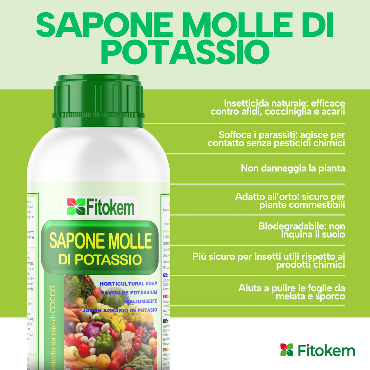 Kit Fitokem con Sapone Molle di Potassio 1 L per la cura delle piante di orto e giardino