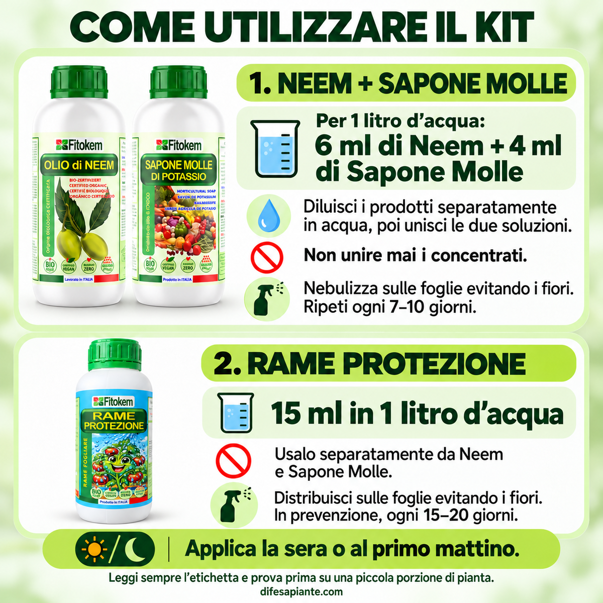 KIT Olio di Neem Biologico 1L + Sapone molle 1L + Rame protezione 1L