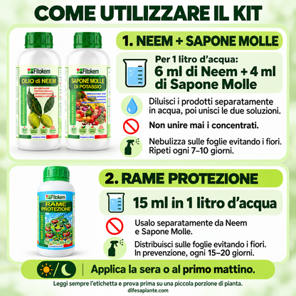 KIT Olio di Neem Biologico 1L + Sapone molle 1L + Rame protezione 1L