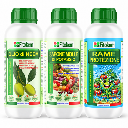 KIT Olio di Neem Biologico 1L + Sapone molle 1L + Rame protezione 1L