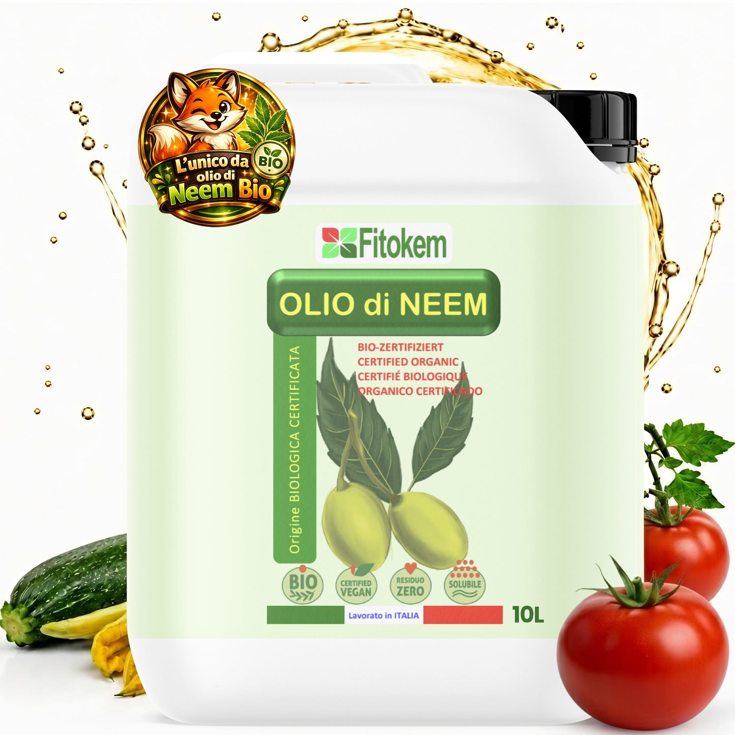Olio di Neem BIOLOGICO | Aiuto per le piante | Idrosolubile | 100% Naturale | Spremuto a freddo | Fitokem