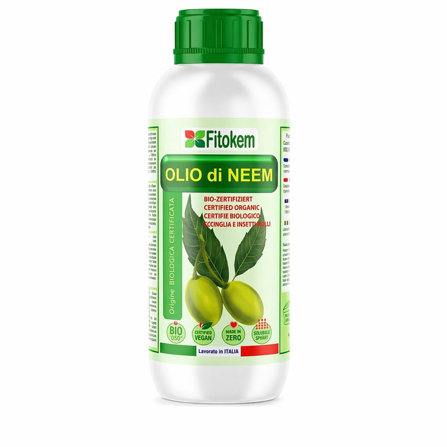 Olio di Neem solubile Fitokem 1 L, concentrato da diluire in acqua per la cura delle piante di orto e giardino.