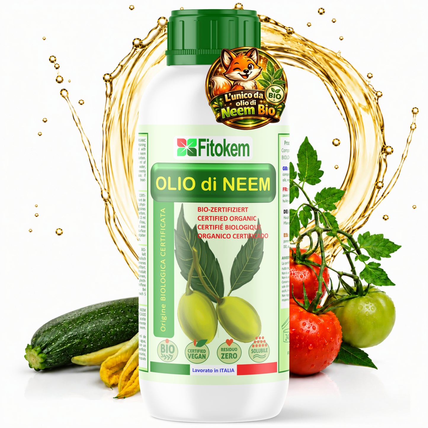 Olio di Neem BIOLOGICO | Aiuto per le piante | Idrosolubile | 100% Naturale | Spremuto a freddo | Fitokem