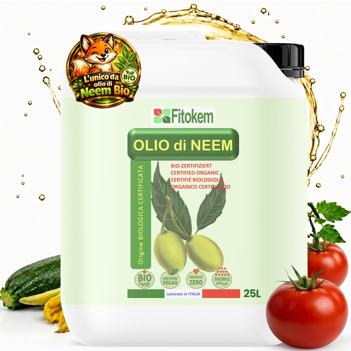 Olio di Neem BIOLOGICO | Aiuto per le piante | Idrosolubile | 100% Naturale | Spremuto a freddo | Fitokem