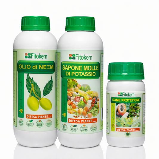 SUPER KIT OLIO DI NEEM + SAPONE MOLLE DI POTASSIO + RAME PROTEZIONE 250 ML
Kit per una protezione completa contro insetti e parassiti - corroborante, antiparassitario e anticrittogamico