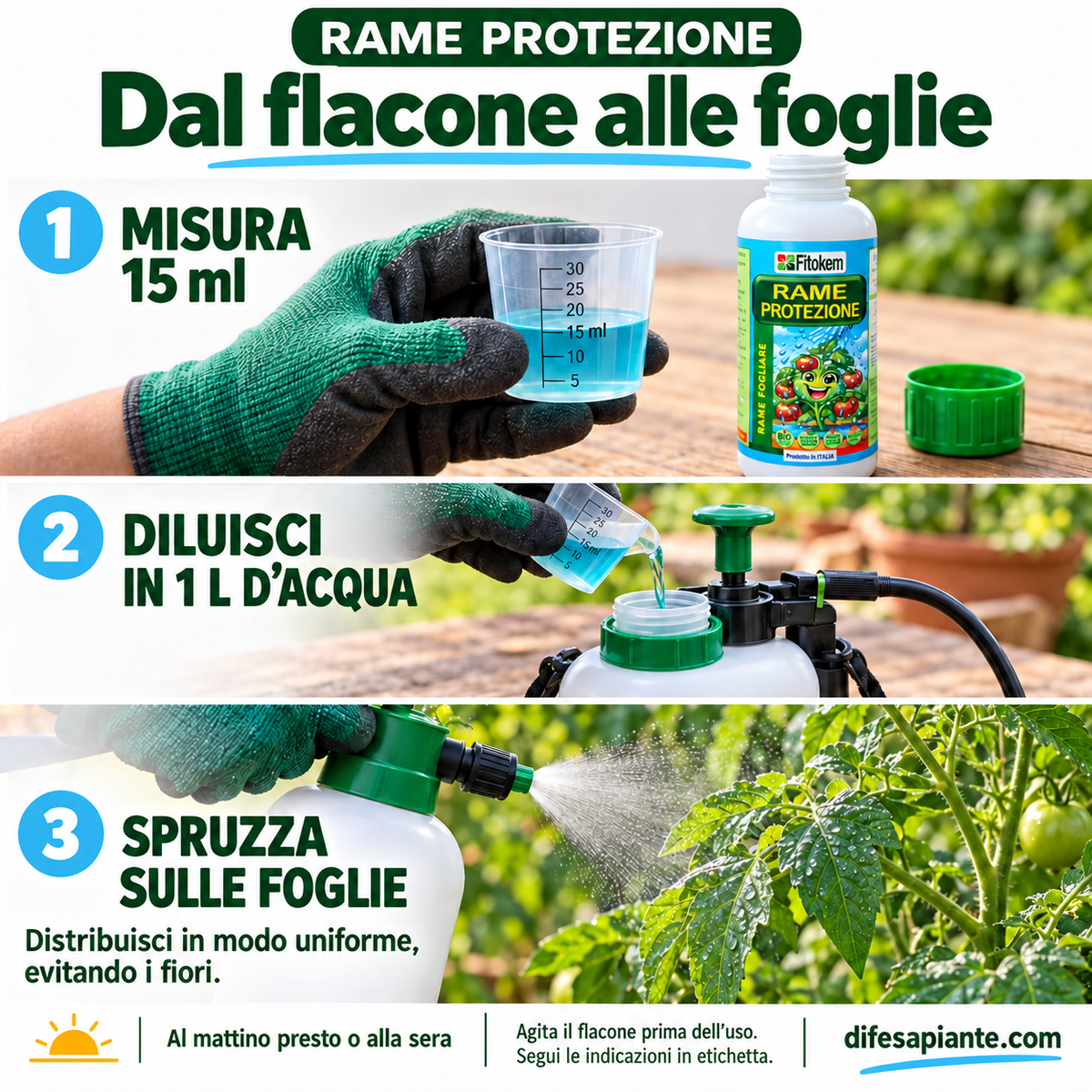 Rame Protezione Fitokem, flacone da 250 ml: concime liquido con rame al 5% per prevenire le carenze di rame nelle piante di orto e giardino.