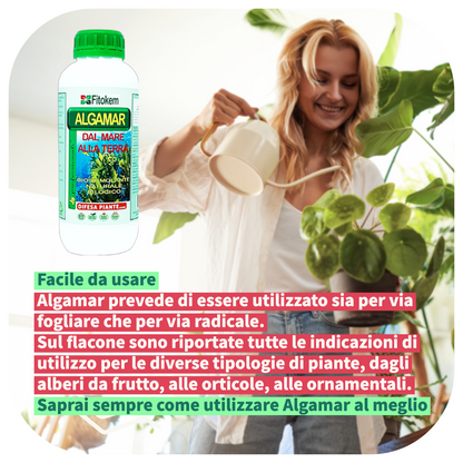 ALGAMAR - Concime Biologico Biostimolante per piante con alghe brune - 1L Fitokem Difesa piante olio di neem biologico naturale