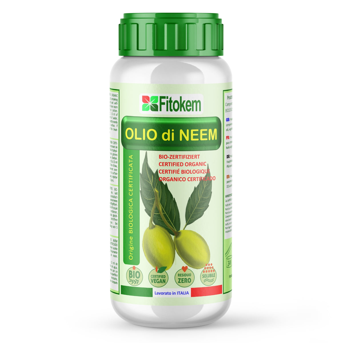 Olio di Neem solubile Fitokem 1 L, concentrato da diluire in acqua per la cura delle piante di orto e giardino.