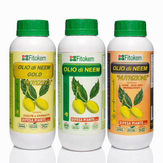 KIT Olio di Neem 1L + Olio di Neem Gold Protezione 1L + Olio di Neem Nutrizione 1L | Fitokem