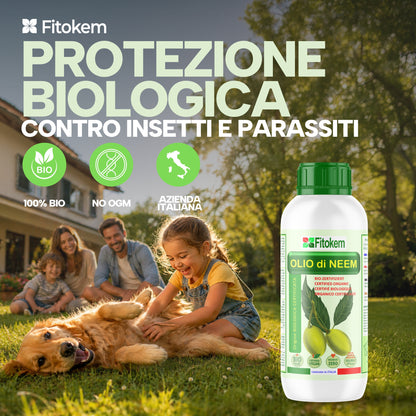 Olio di Neem solubile Fitokem 1 L, concentrato da diluire in acqua per la cura delle piante di orto e giardino.