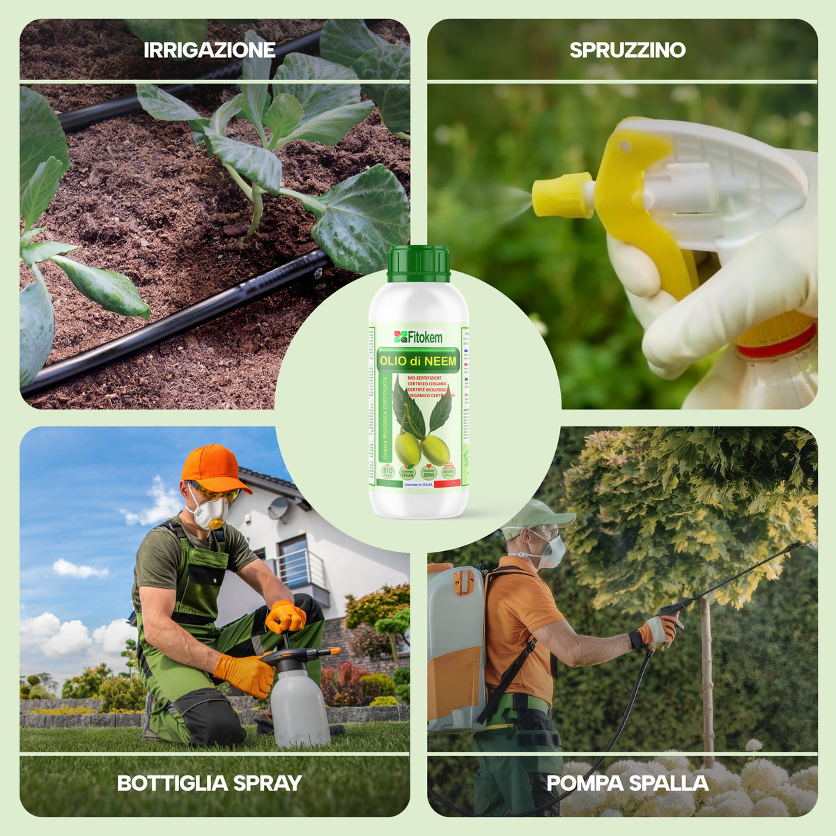 Olio di Neem solubile Fitokem 1 L, concentrato da diluire in acqua per la cura delle piante di orto e giardino.