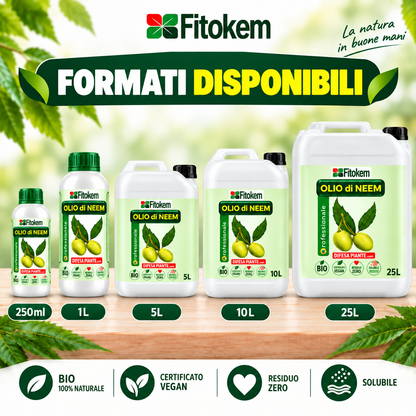 Formati disponibili dell'Olio di Neem Fitokem da 250 ml a 25 L