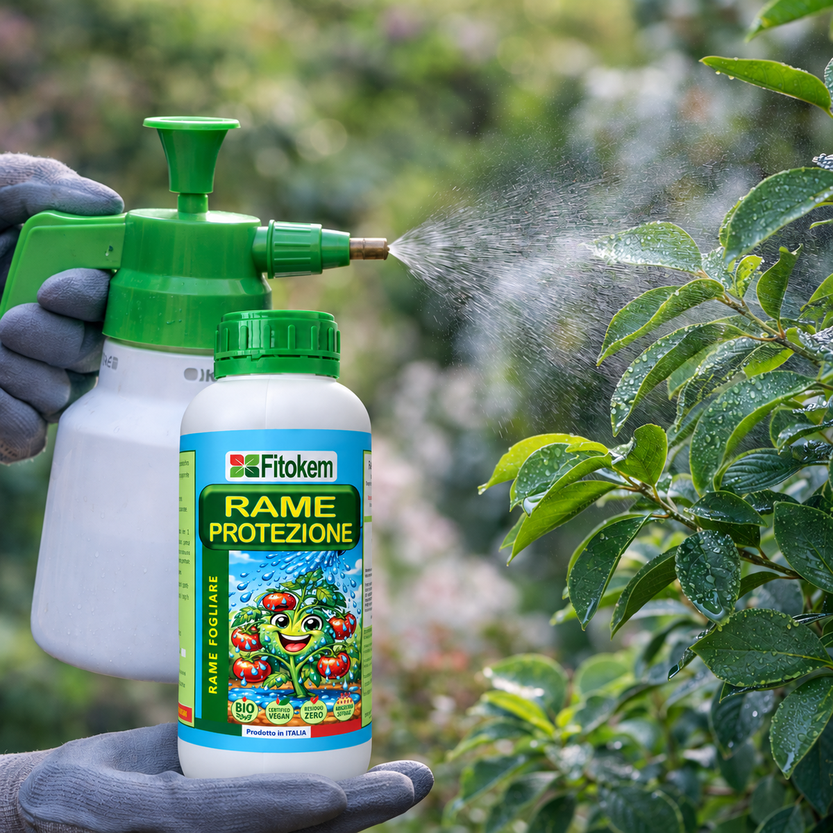 Rame Protezione Fitokem, flacone da 250 ml: concime liquido con rame al 5% per prevenire le carenze di rame nelle piante di orto e giardino.