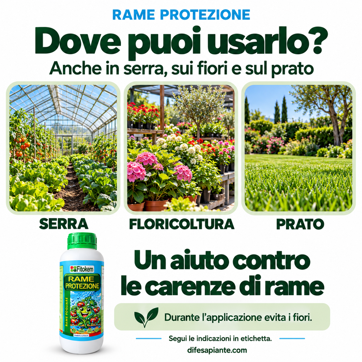 Rame Protezione Fitokem, flacone da 250 ml: concime liquido con rame al 5% per prevenire le carenze di rame nelle piante di orto e giardino.