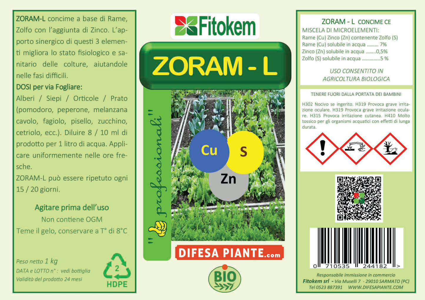 Zoram - L Rame zolfo zinco 1L Difesa piante olio di neem biologico naturale