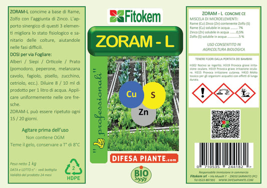 Zoram - L Rame zolfo zinco 1L Difesa piante olio di neem biologico naturale