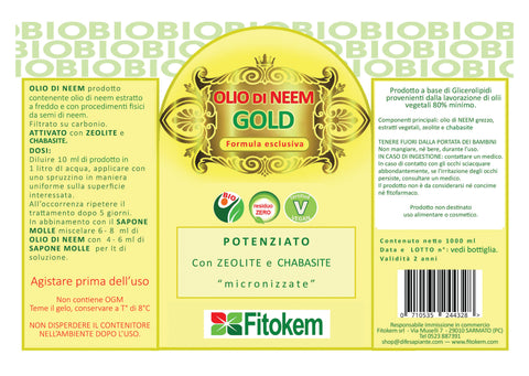 Olio di Neem Gold 1L - Con Zeolite e Chabasite Difesa piante olio di neem biologico naturale