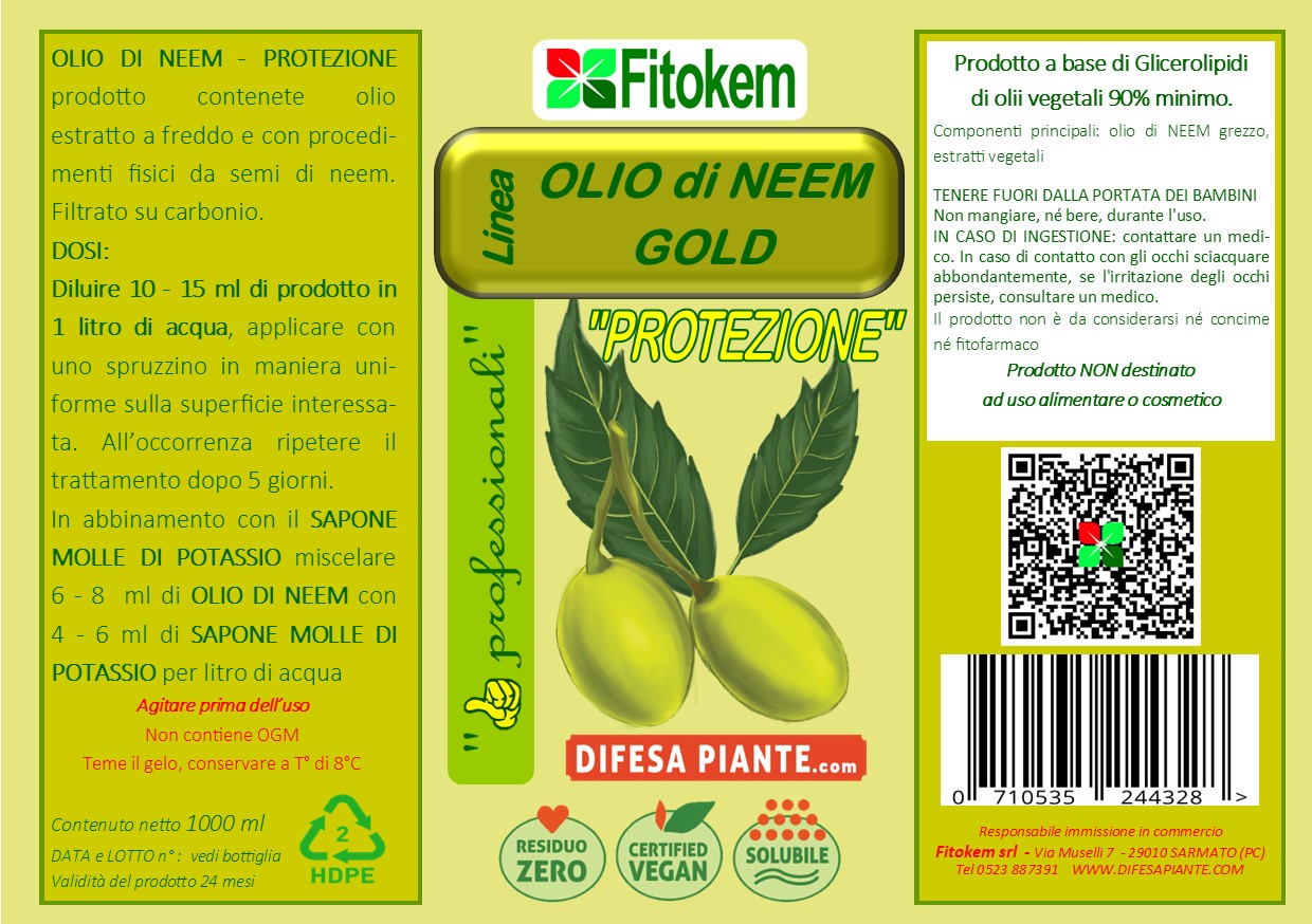 Olio di Neem Gold 1L - Con Zeolite e Chabasite Difesa piante olio di neem biologico naturale