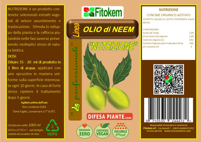 Olio di neem "NUTRIZIONE" 1L - FITOKEM - Biostimolante fogliare Difesa piante olio di neem biologico naturale