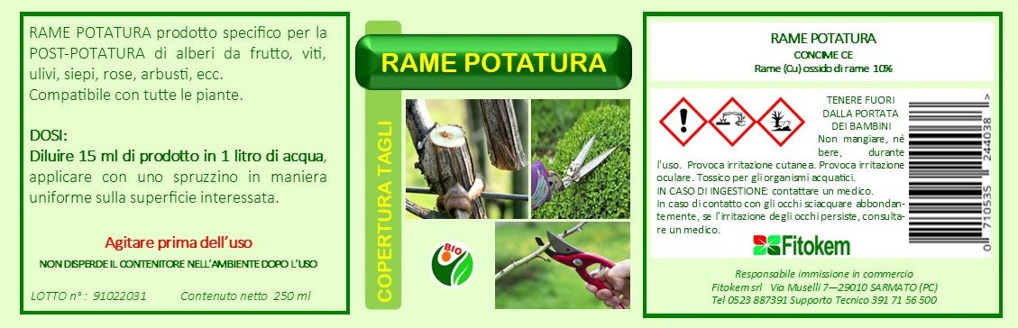 Rame potatura - Siepi olivo vite e alberi 250ML Difesa piante biologico naturale