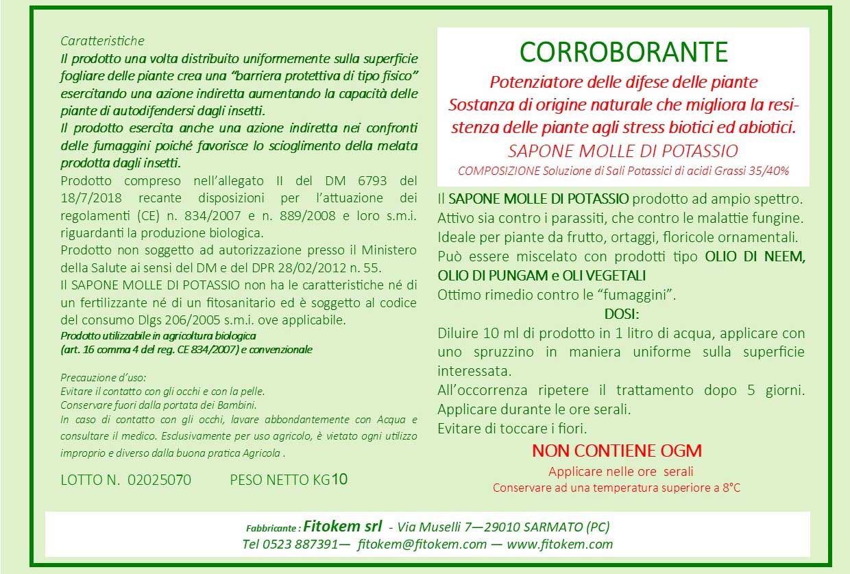 Sapone molle di potassio 10L - S10+B Difesa piante biologico naturale
