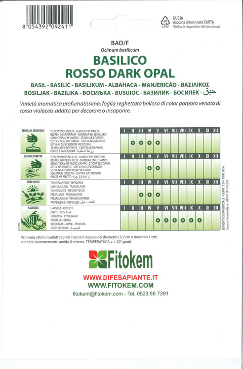 Semenze Basilico Rosso Dark Opal - Sementi - Semi - Fitokem Difesa piante olio di neem biologico naturale