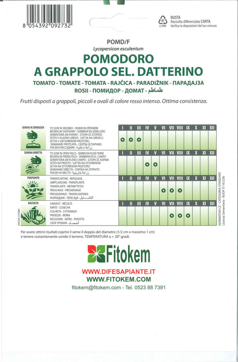 Semenze Pomodoro a grappolo sel Datterino - Sementi - Semi - Fitokem Difesa piante 