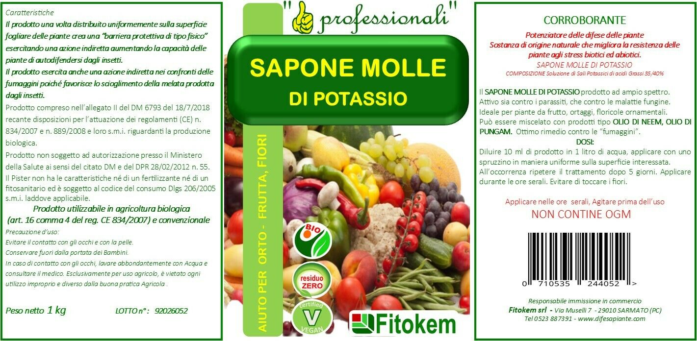 Fitokem - Olio di Neem 1L + Sapone molle 1L + Rame protezione 1L Difesa piante biologico naturale